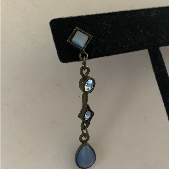 Blue/Clear Crystal Cats Eye Drop Earrings - Picture 3 of 5